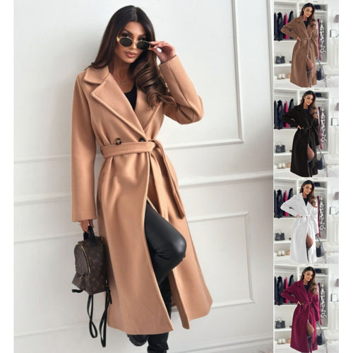 Ladies elegant fitted trench coat with closed collar and belt Lune London