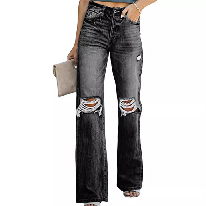 Flared jeans for women with a modern distressed look with high pockets Lune London