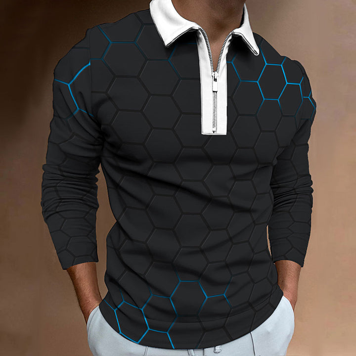 Men's polo shirt with a modern honeycomb pattern and a contrasting zipper Lune London