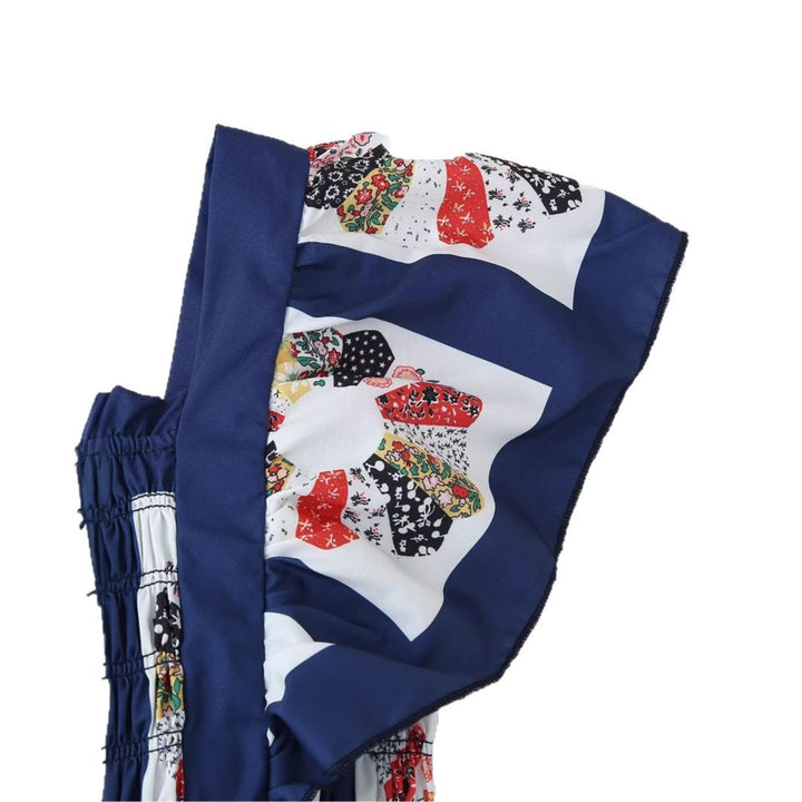 Maxi dress for women with refined ruffle details and a colorful printed design Lune London