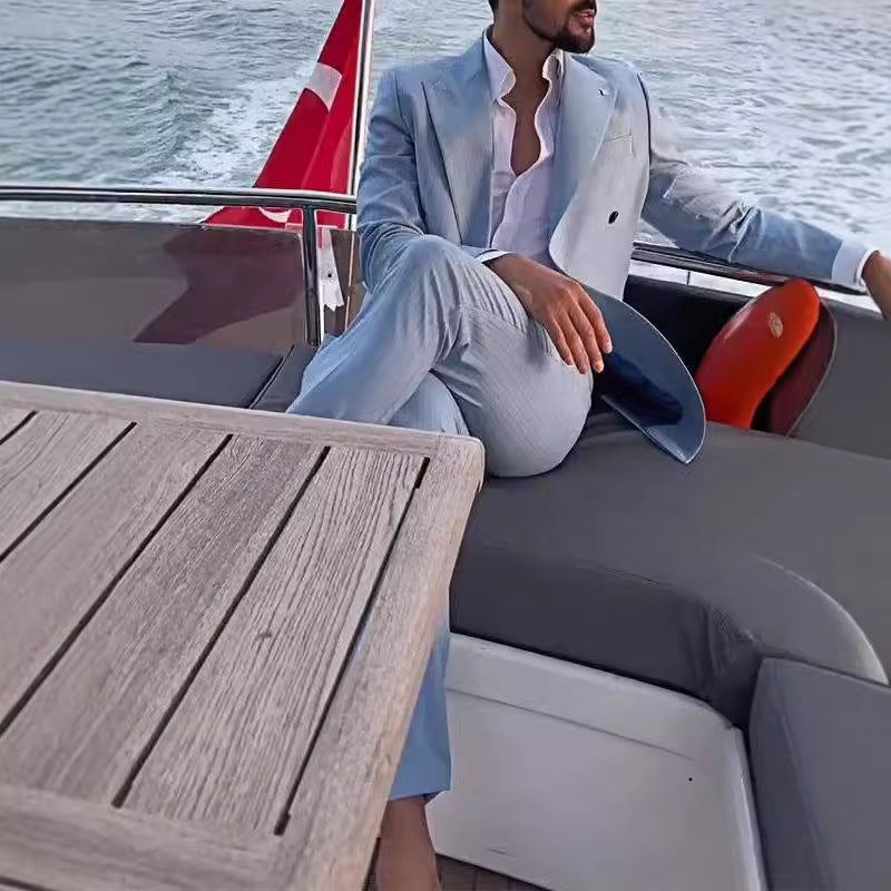 Elegant double-breasted suit for men with a striped pattern Lune London