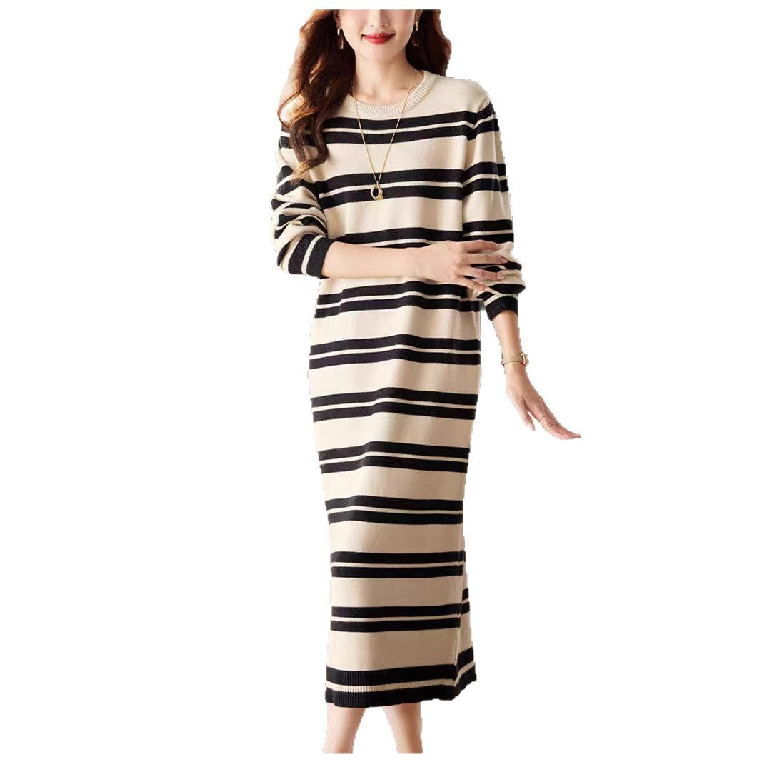 Robe tricotée à manches longues pour femmes avec un motif rayé moderne et une coupe confortable Chic & Stil