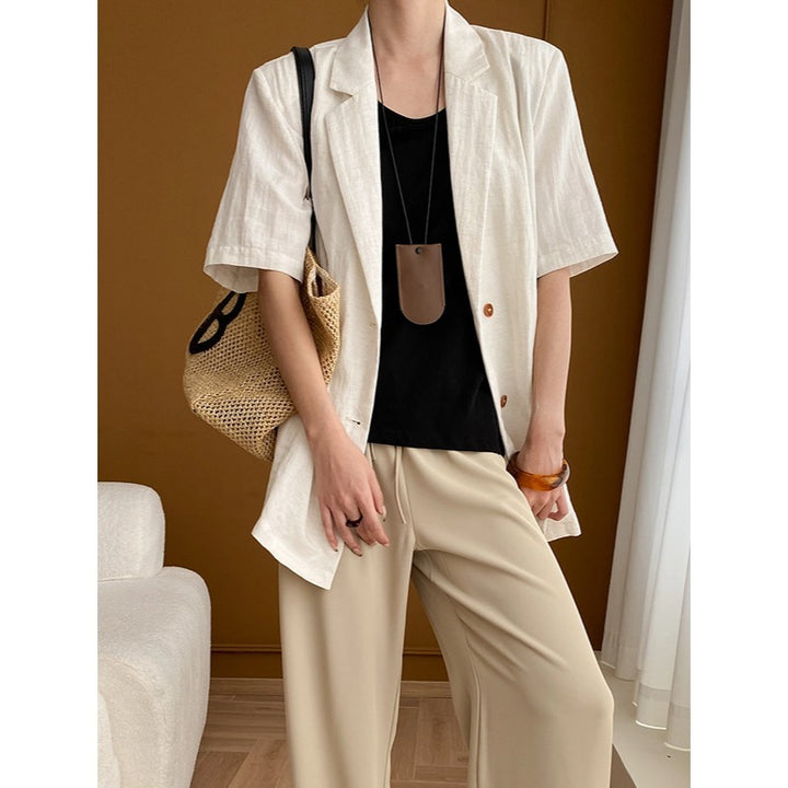 Women's Elegant Linen Blazer with Short Sleeves Chic & Stil