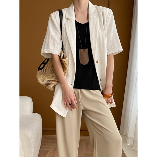 Women's Elegant Linen Blazer with Short Sleeves Chic & Stil