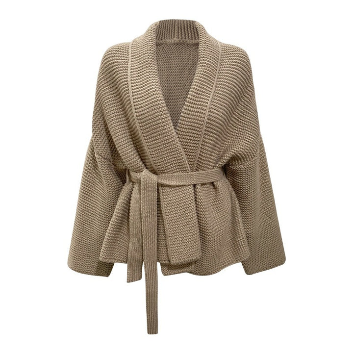 Ladies large knit cardigan with belt and loose fit Lune London