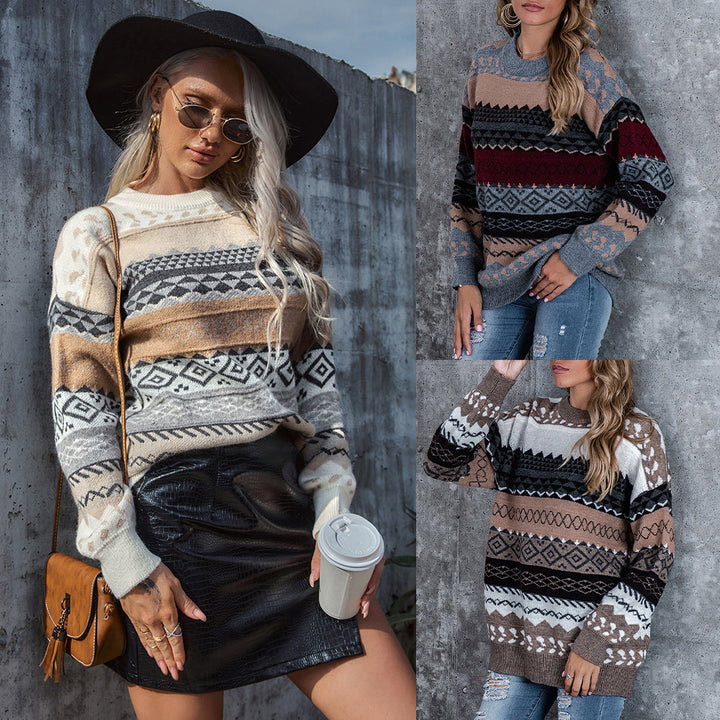 Chunky knit sweater for women with a blend of modern patterns and a relaxed chic silhouette