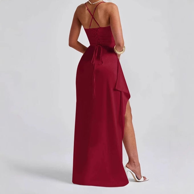 Ladies Elegant Maxi Dress with Side Slit and Chic Thin Spaghetti Straps
