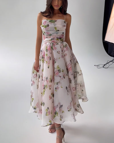 Women's Semi-transparent Evening Dress with Floral Pattern and Straps Lune London