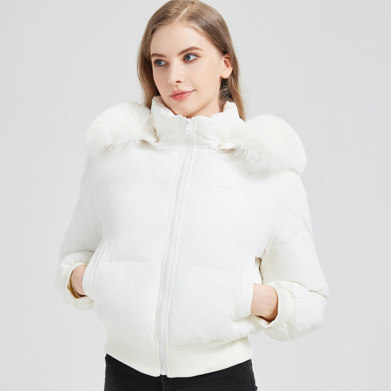 Lady short quilted jacket with removable faux fur collar Lune London