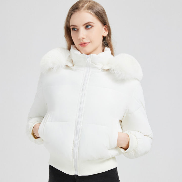 Lady short quilted jacket with removable faux fur collar Lune London