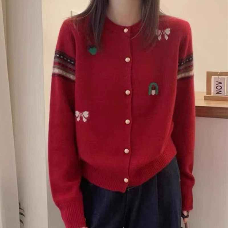 Knitted jacket for women with elegant appliqués and button details Lune London