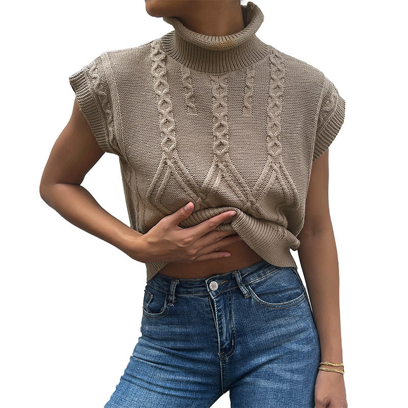 Woman Cozy Twisted Knit Sleeveless Chic Pull and Style