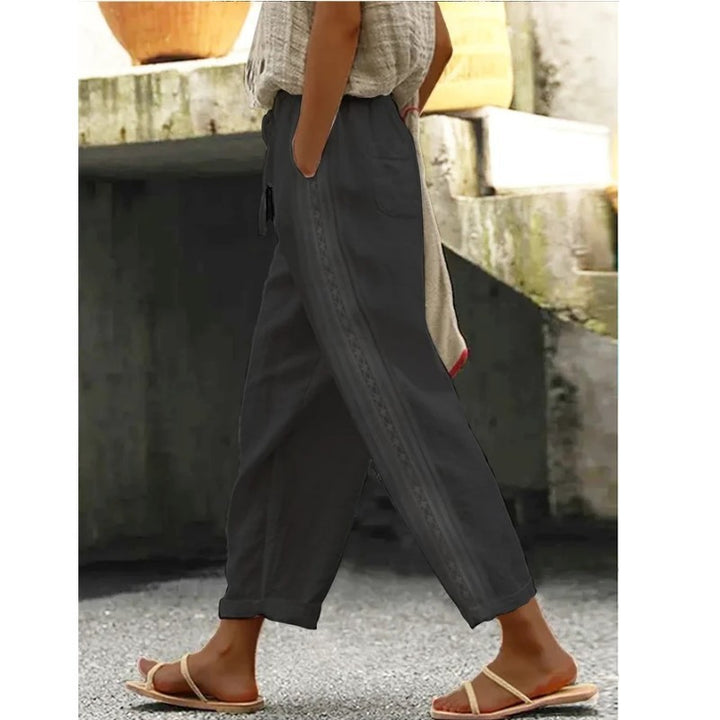 Ladies Lightweight Linen Pants with Side Button Detail Lune London
