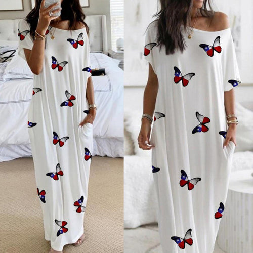 Lune London Off-Shoulder Butterfly Print Maxi Dress for Women
