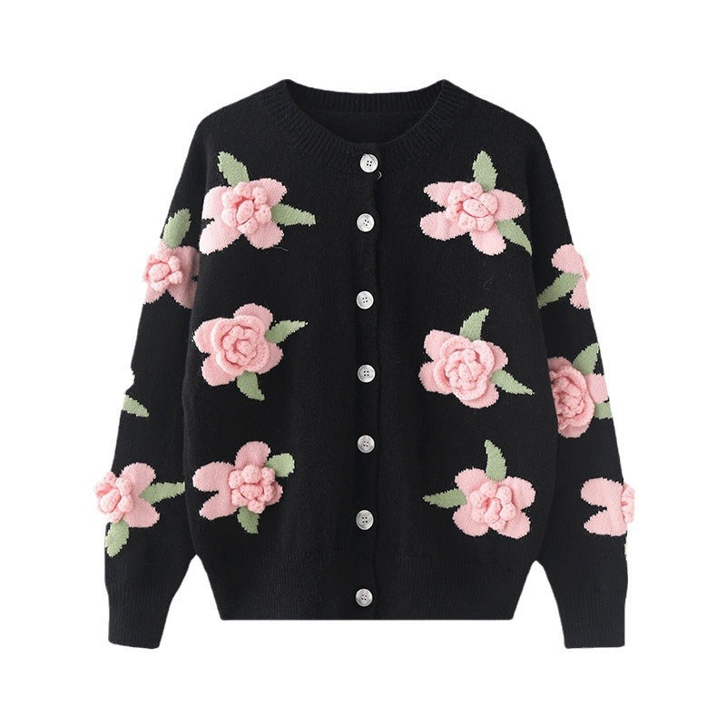 Cardigan pour dames avec motif floral élaboré et fermeture à boutons Chic & Stil