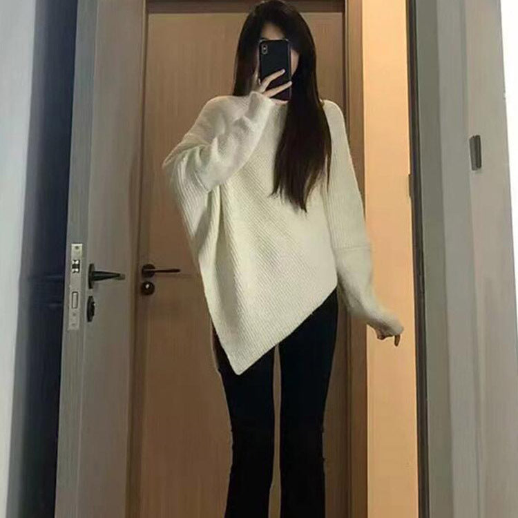 Pull en maille oversize pour femmes avec coupe asymétrique et fine structure en rib Chic & Stil