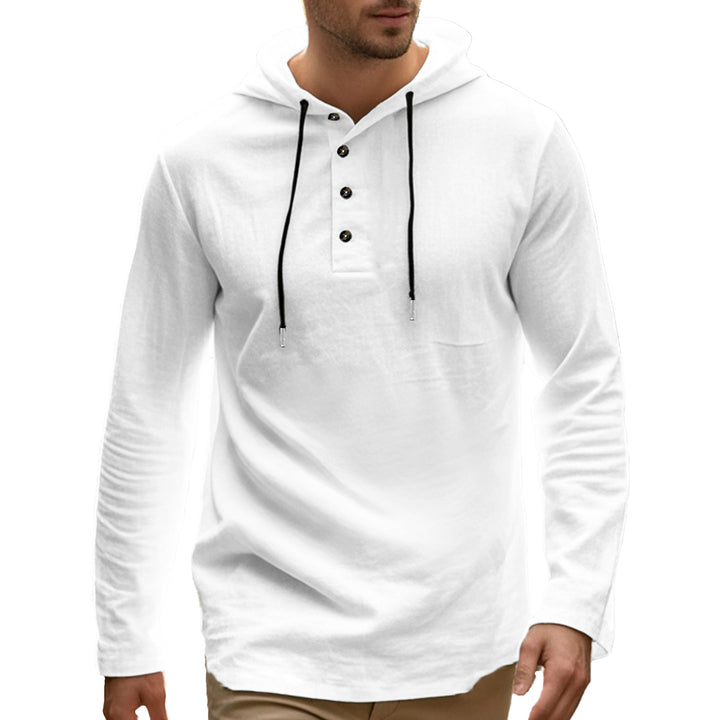 Casual long sleeve hoodie shirt for men with button details and practical pockets Lune London
