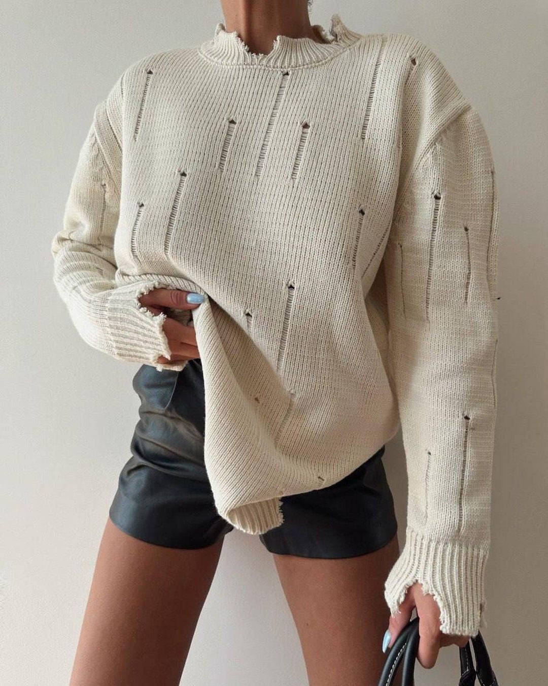 Chunky knit sweater for women with distressed details Lune London