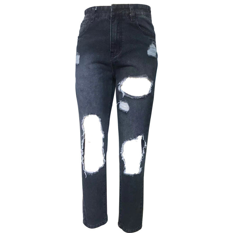 Women's Destroyed Jeans with High Waist and Casual Cut Lune London