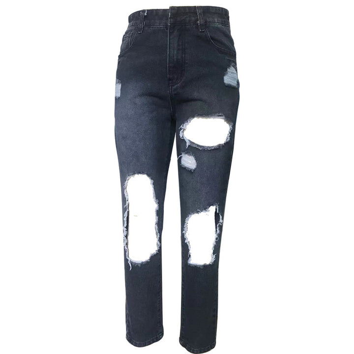 Women's Destroyed Jeans with High Waist and Casual Cut Lune London