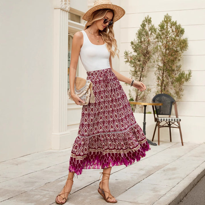 Boho maxi skirt for women with voluminous hem and elastic waist Lune London