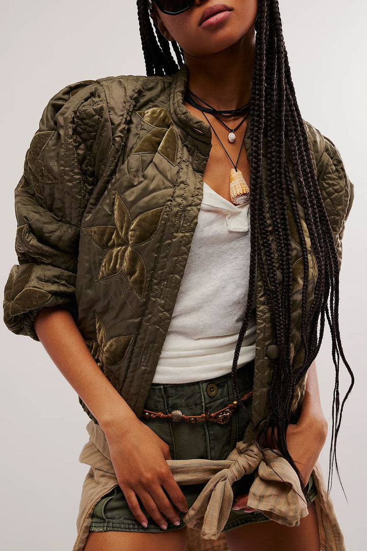 Lady quilted jacket with floral embroidery Lune London