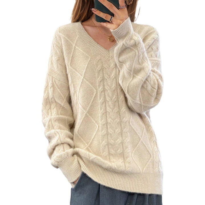 Ladies Elegant Knitted Sweater with Detailed Twisted Pattern Lune London