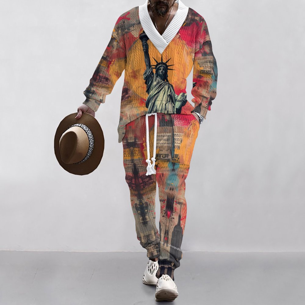 Navy knit sweater for men with a unique anchor pattern and comfortable pants Lune London