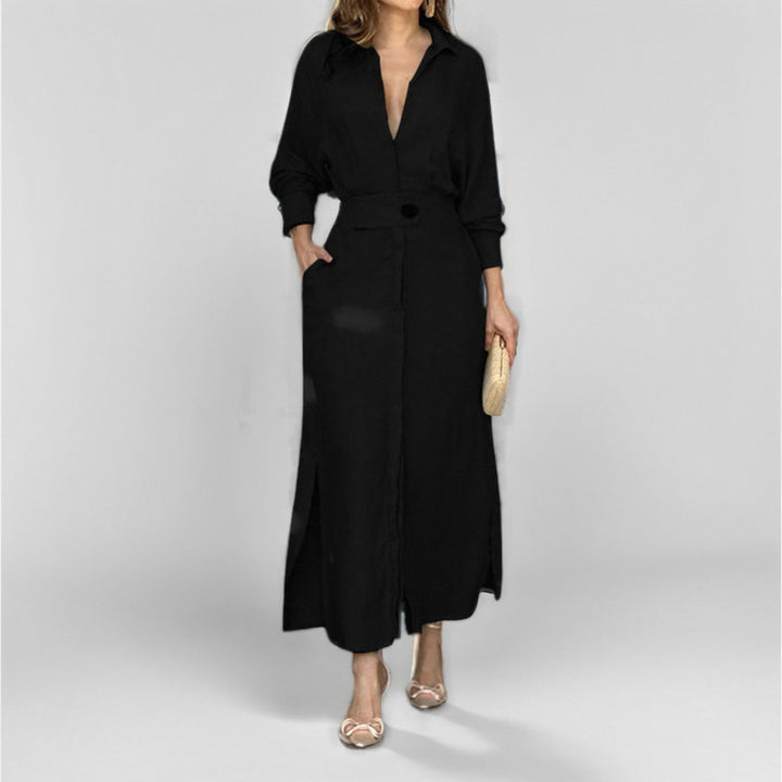 Maxi dress for women with elegant V-neckline and side slit Lune London