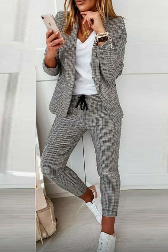 Lune London | Check Blazer Coat & Drawstring Trousers Set