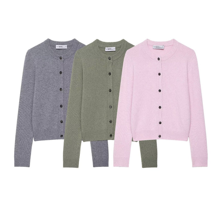 Women's knitted jacket with button placket and classic round collar Lune London
