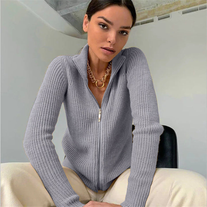 Women's Cardigan with High Collar and Innovative Zipper Lune London