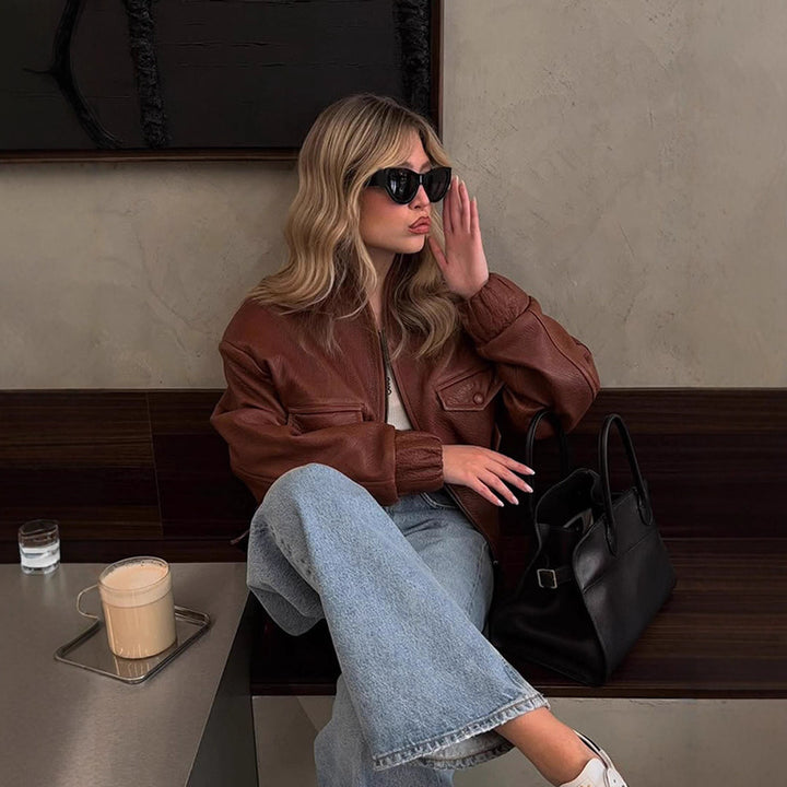 Casual leather jacket for women with voluminous sleeves Lune London