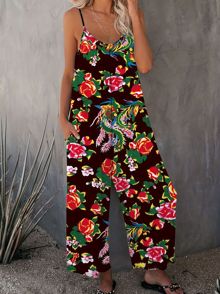 Lady lightweight jumpsuit with floral design and adjustable straps Lune London