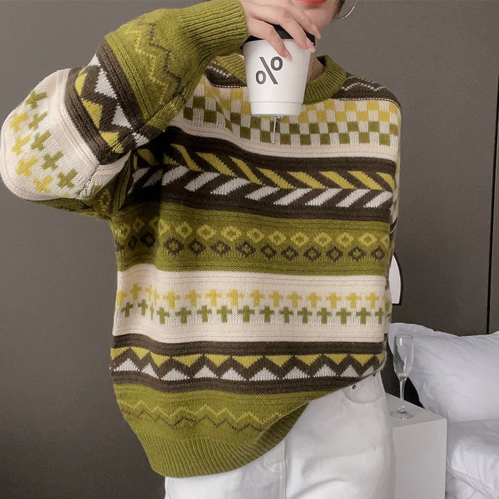 Pull en tricot épais pour femmes avec motif géométrique et coupe ample Chic & Stil