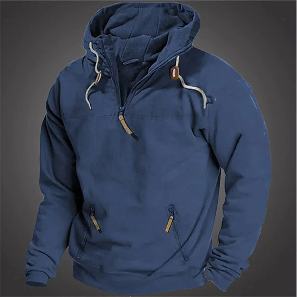 Casual men's sweater with half-zip and practical kangaroo pockets Lune London