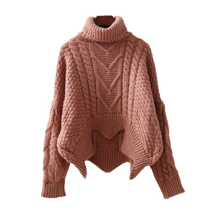 Chunky knit sweater for women with high collar and twisted pattern Lune London