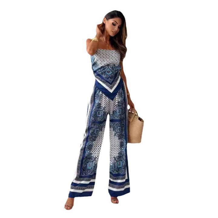 Ladies Elegant Wide Leg Printed Jumpsuit Lune London