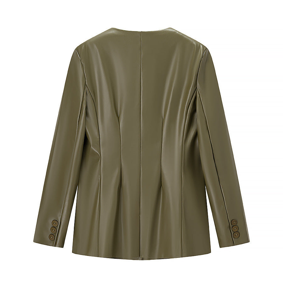 Veste blazer élégante pour femmes en faux cuir avec coupe moderne et poches Chic & Stil