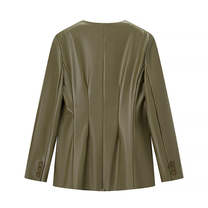 Veste blazer élégante pour femmes en faux cuir avec coupe moderne et poches Chic & Stil