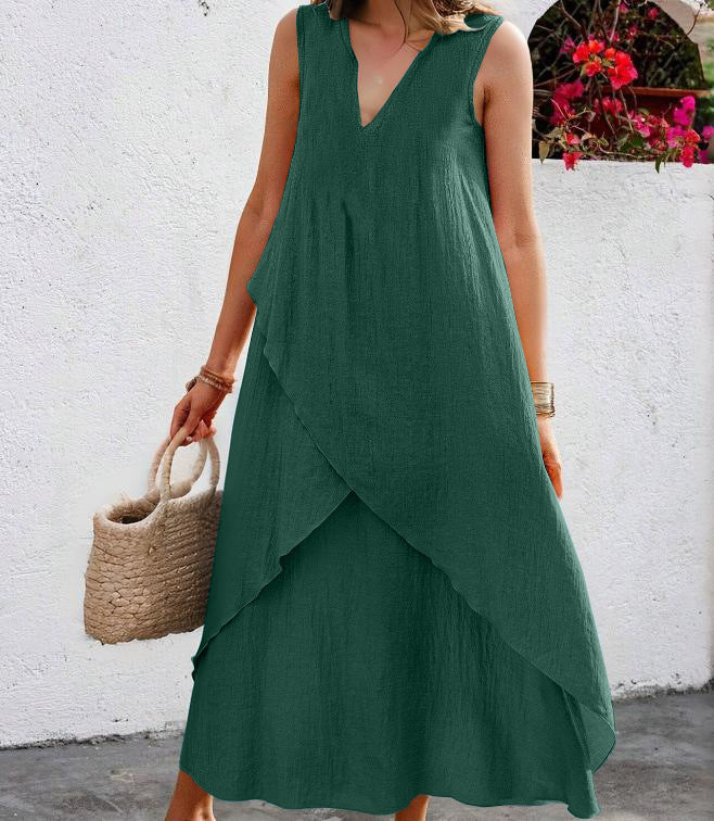 Casual maxi dress for women with layered ruffles and modern V-neck Lune London