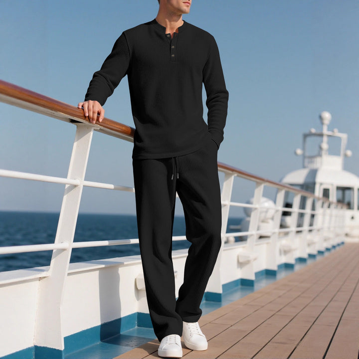 Men's Comfortable Long Sleeve Hoodie with Trendy Button Placket and Elastic Hem Finish Lune London
