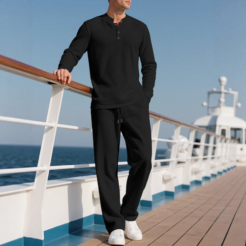 Men's Comfortable Long Sleeve Hoodie with Trendy Button Placket and Elastic Hem Finish Lune London