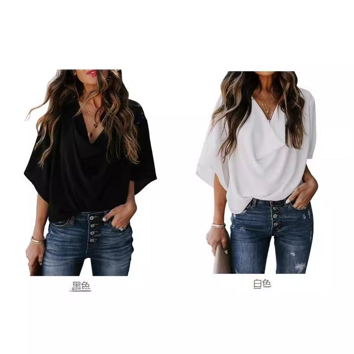 Elegant blouse for women with draped V-neck and loose sleeves Lune London
