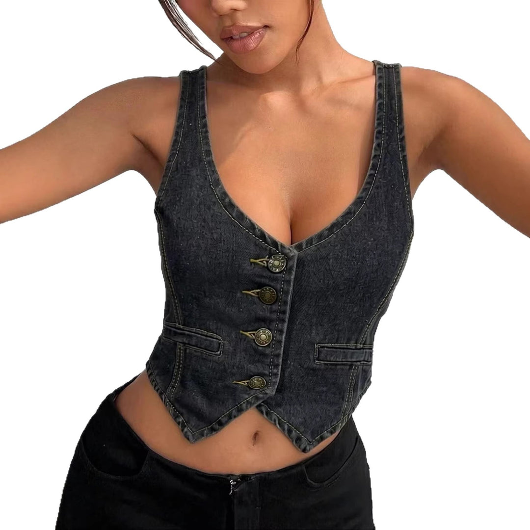 Women's Denim Bustier Top with Button Details and Extended Silhouette Lune London