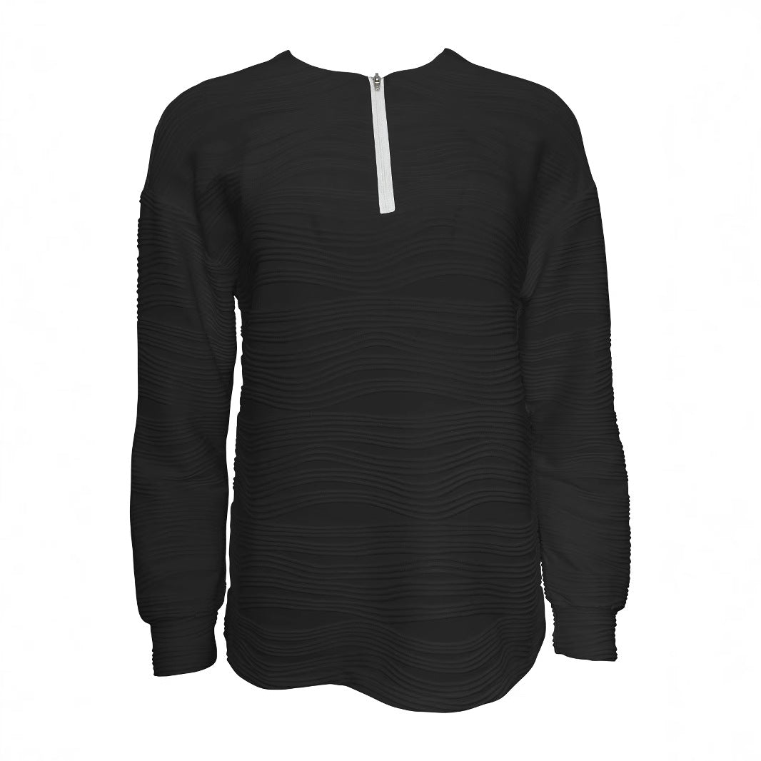 Ladies Modern Sweatshirt with Half Zipper and Textured Design Lune London