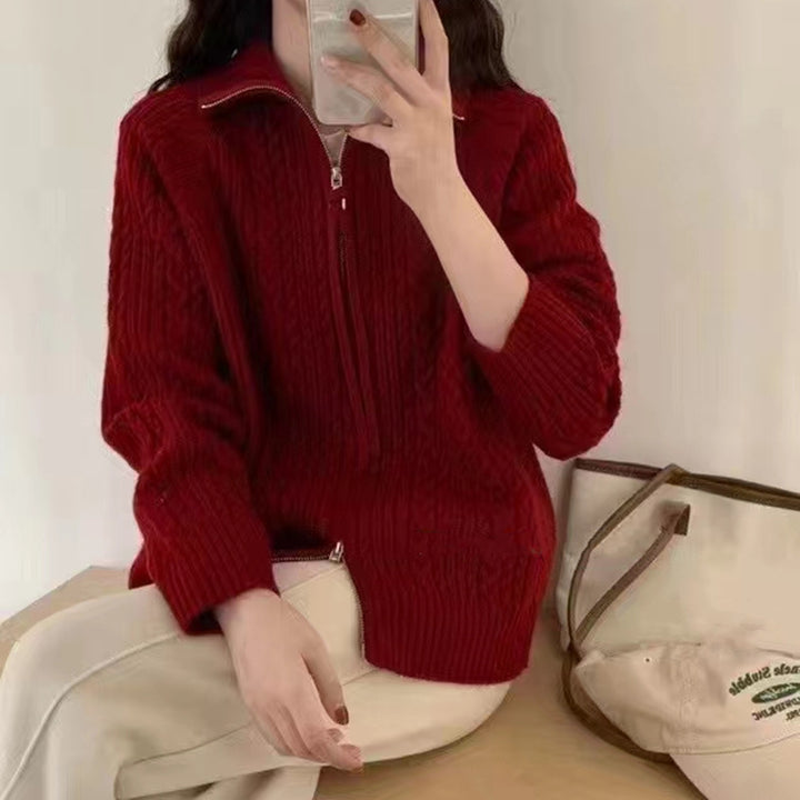 Cardigan pour femmes avec fermeture éclair et motif en cable céleste Chic & Stil