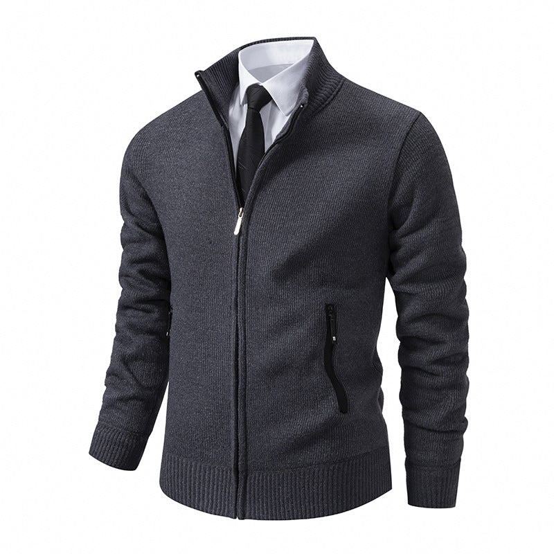 Knitted jacket for men with high collar and modern zippered pockets Lune London