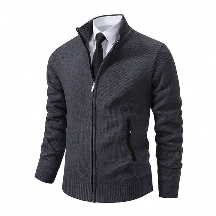 Knitted jacket for men with high collar and modern zippered pockets Lune London