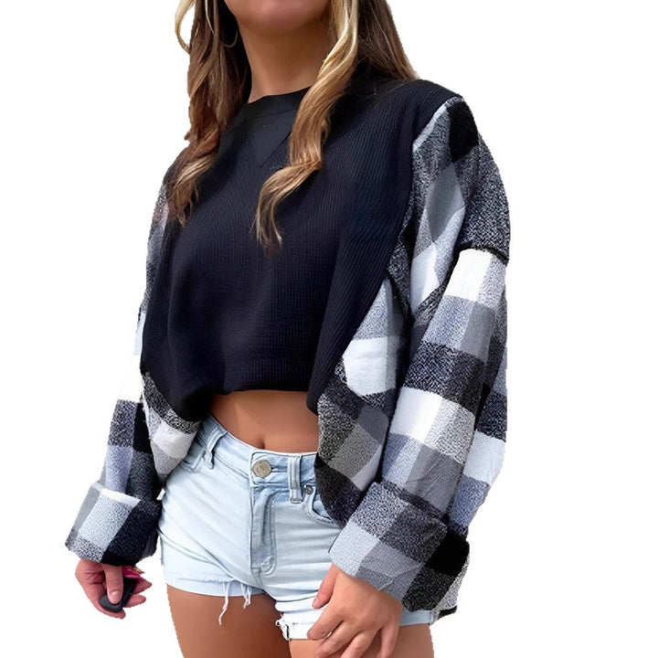 Pull oversized confortable pour femmes avec motif à carreaux et texture gaufrée Chic & Stil
